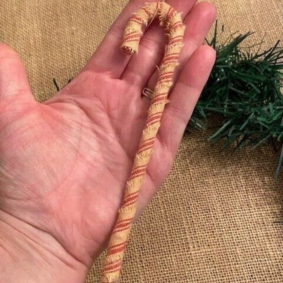 12 Primitive 6" Handmade Fabric Candy Canes Christmas Ornaments farmhouse decor - Picture 4 of 6